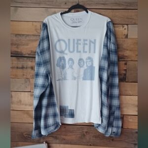 Upcycled Queen Graphic  Blue Plaid Men's Shirt